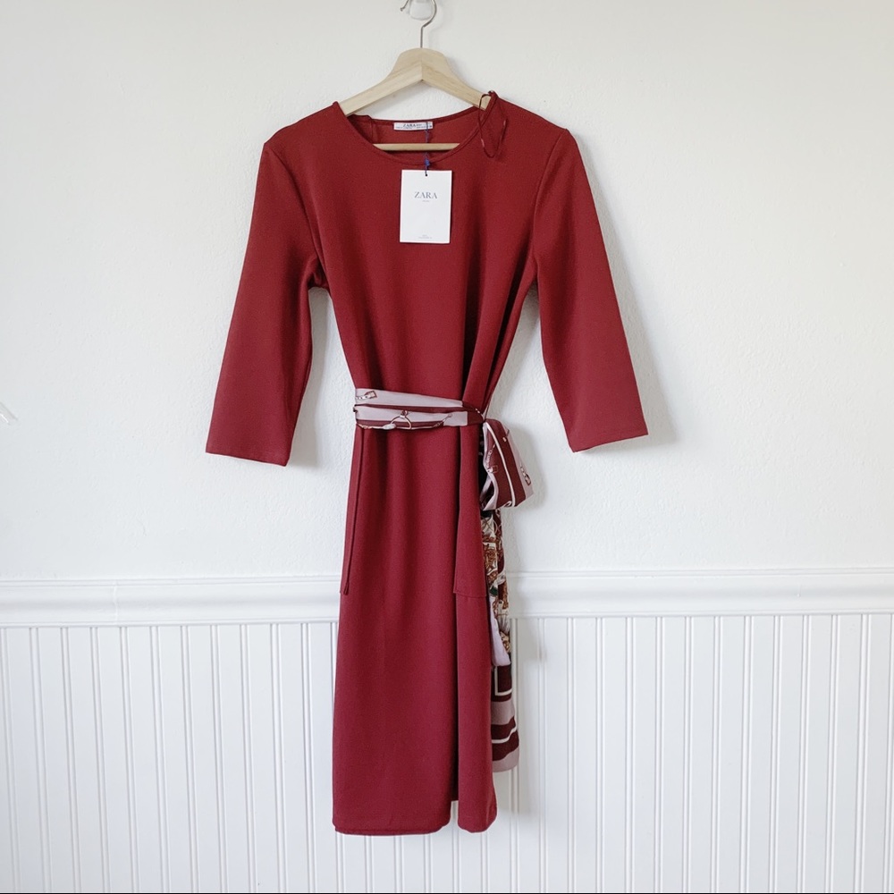 NWT Zara Knit A-line Dress with Printed Belt